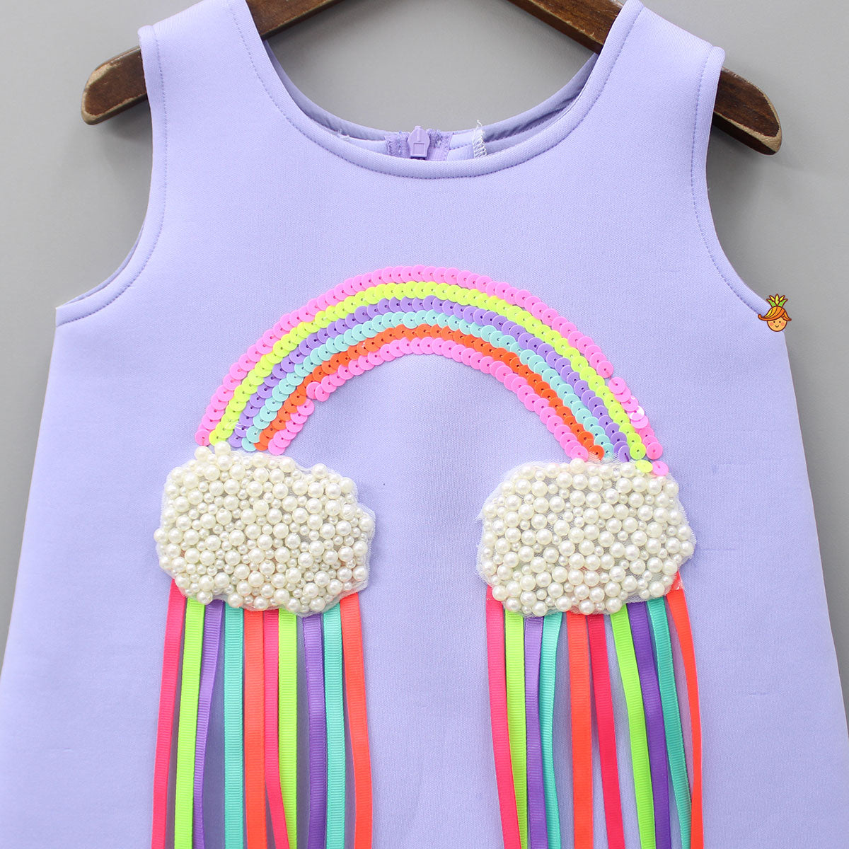 Pre Order: Sequins Rainbow Embroidered Lavender Dress With Bowie Hair Clip