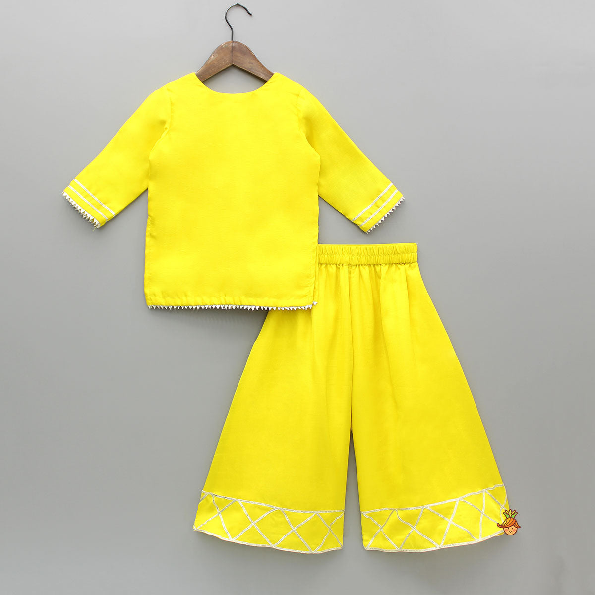 Pre Order: Yellow Gota Work Kurti With Palazzo And Dupatta