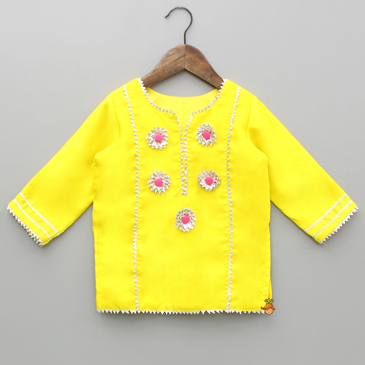 Pre Order: Yellow Gota Work Kurti With Palazzo And Dupatta