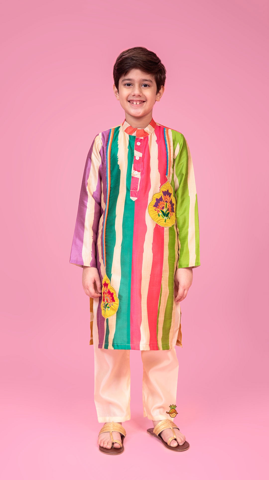 Pre Order: Multicoloured Striped Kurta And Pyjama