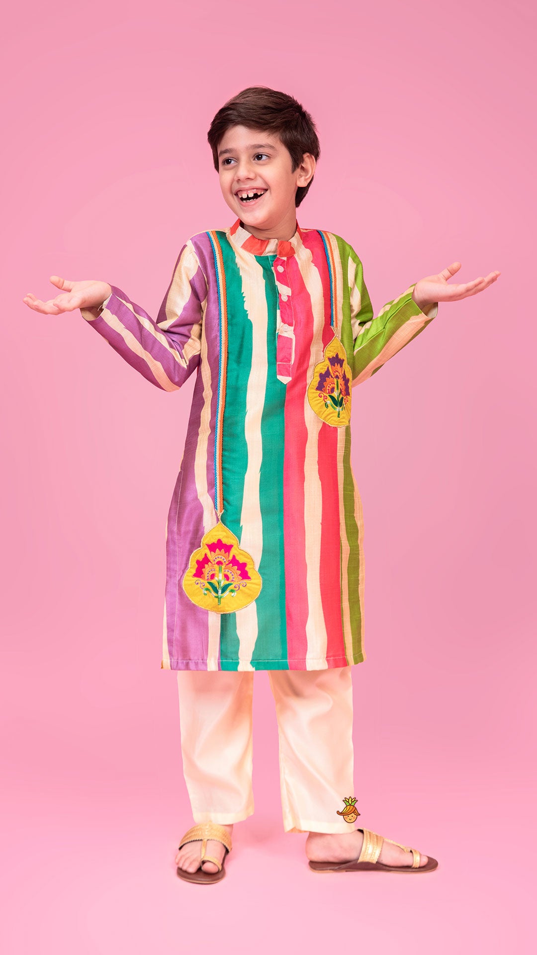 Pre Order: Multicoloured Striped Kurta And Pyjama