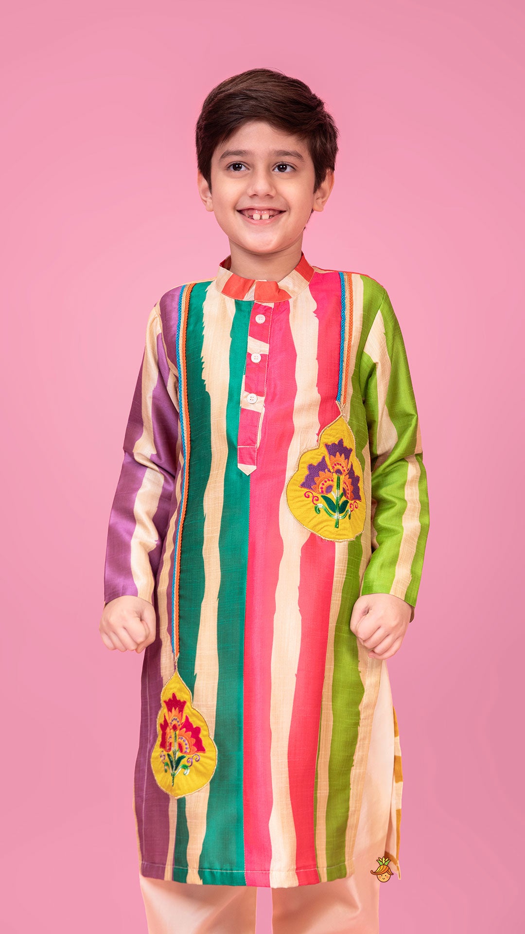 Pre Order: Multicoloured Striped Kurta And Pyjama