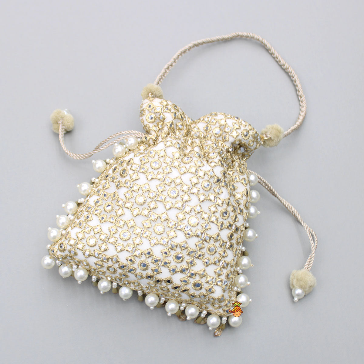 Beige Embroidered Potli Bag