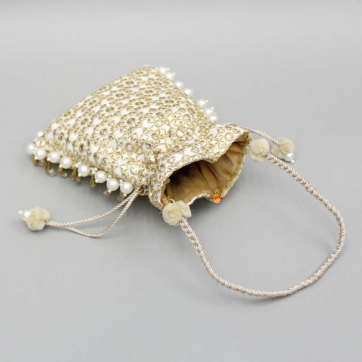 Beige Embroidered Potli Bag