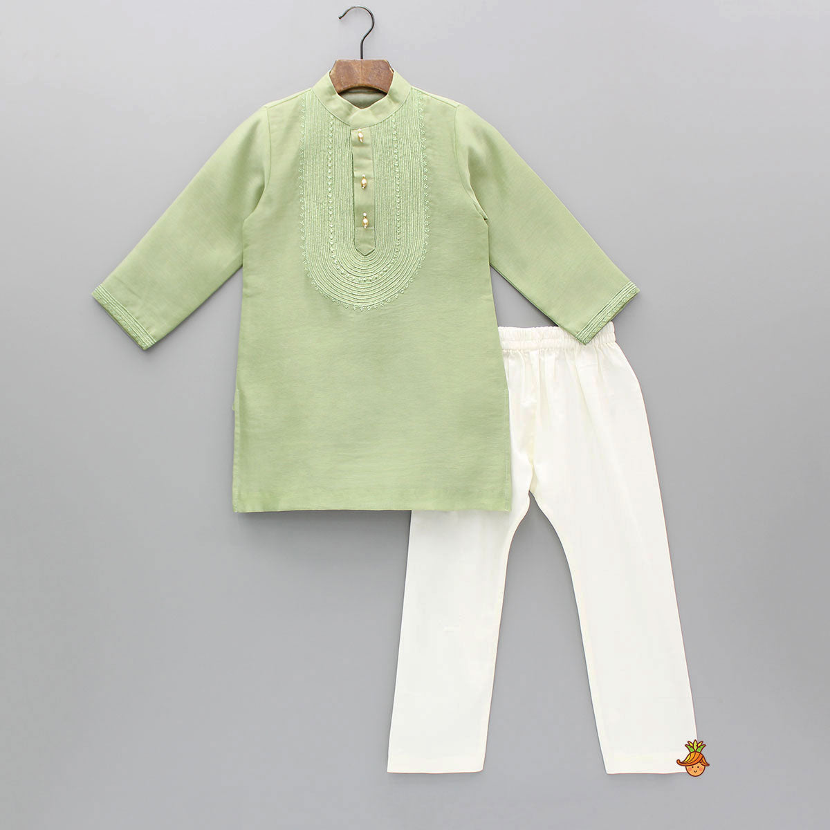 Pre Order: Embroidered Green Kurta And Pyjama