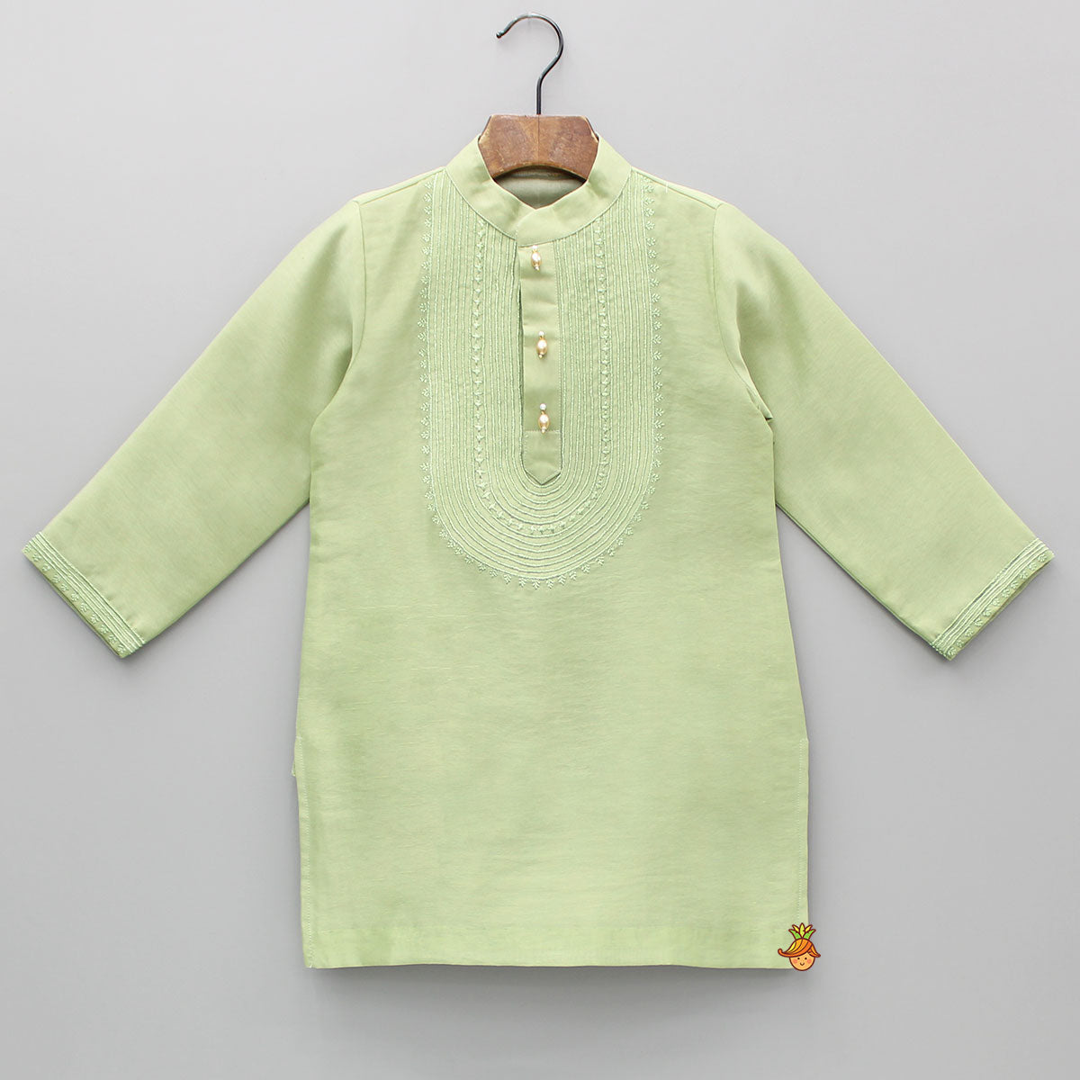 Pre Order: Embroidered Green Kurta And Pyjama