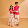 Lotus Embroidered Pink Top With Lehenga twinning model image 1