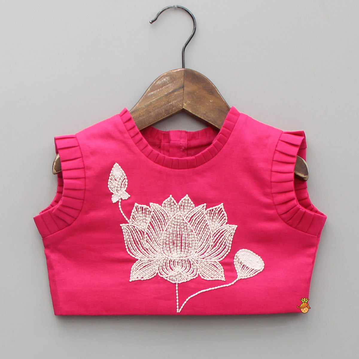 Pre Order: Lotus Embroidered Pink Top With Lehenga