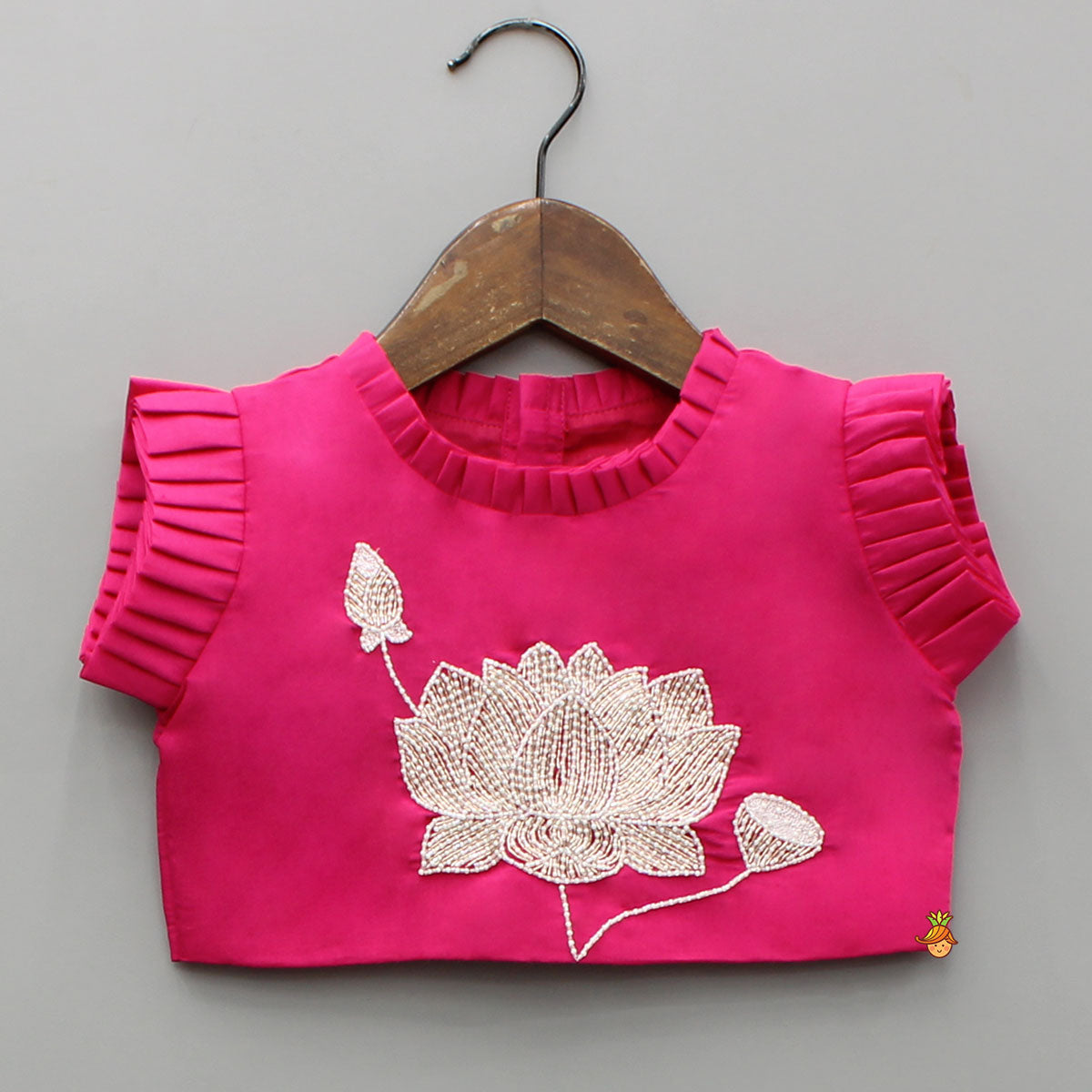 Pre Order: Lotus Embroidered Pink Top With Lehenga