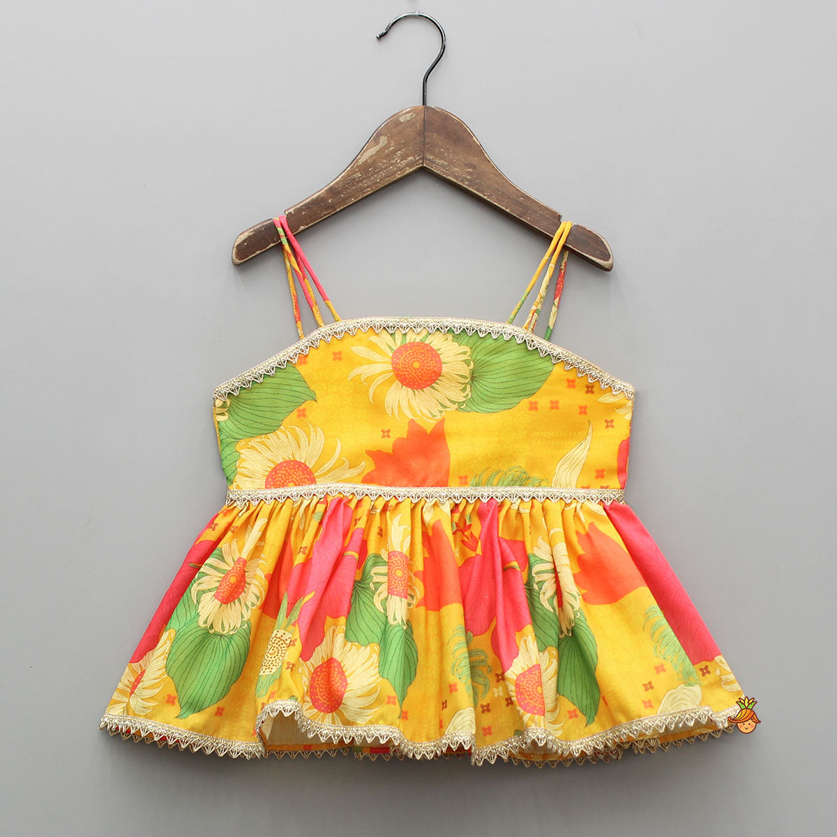 Pre Order: Multicolour Floral Printed Strappy Top And Palazzo With Dupatta