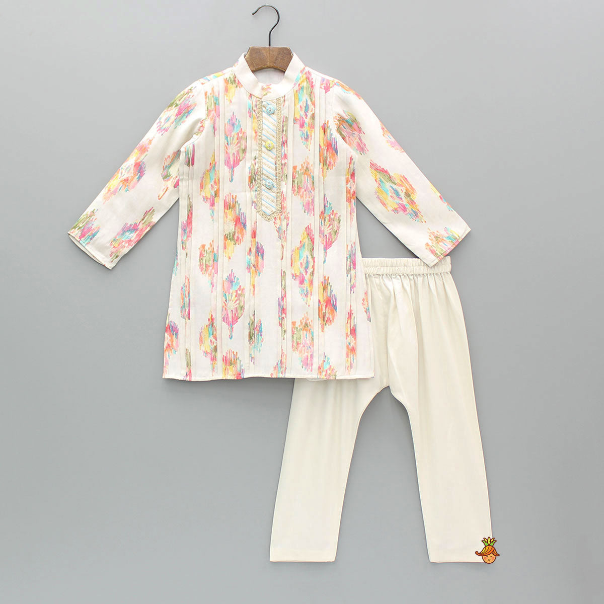 Pre Order: Printed Multicolour Pleated Kurta And Pyjama