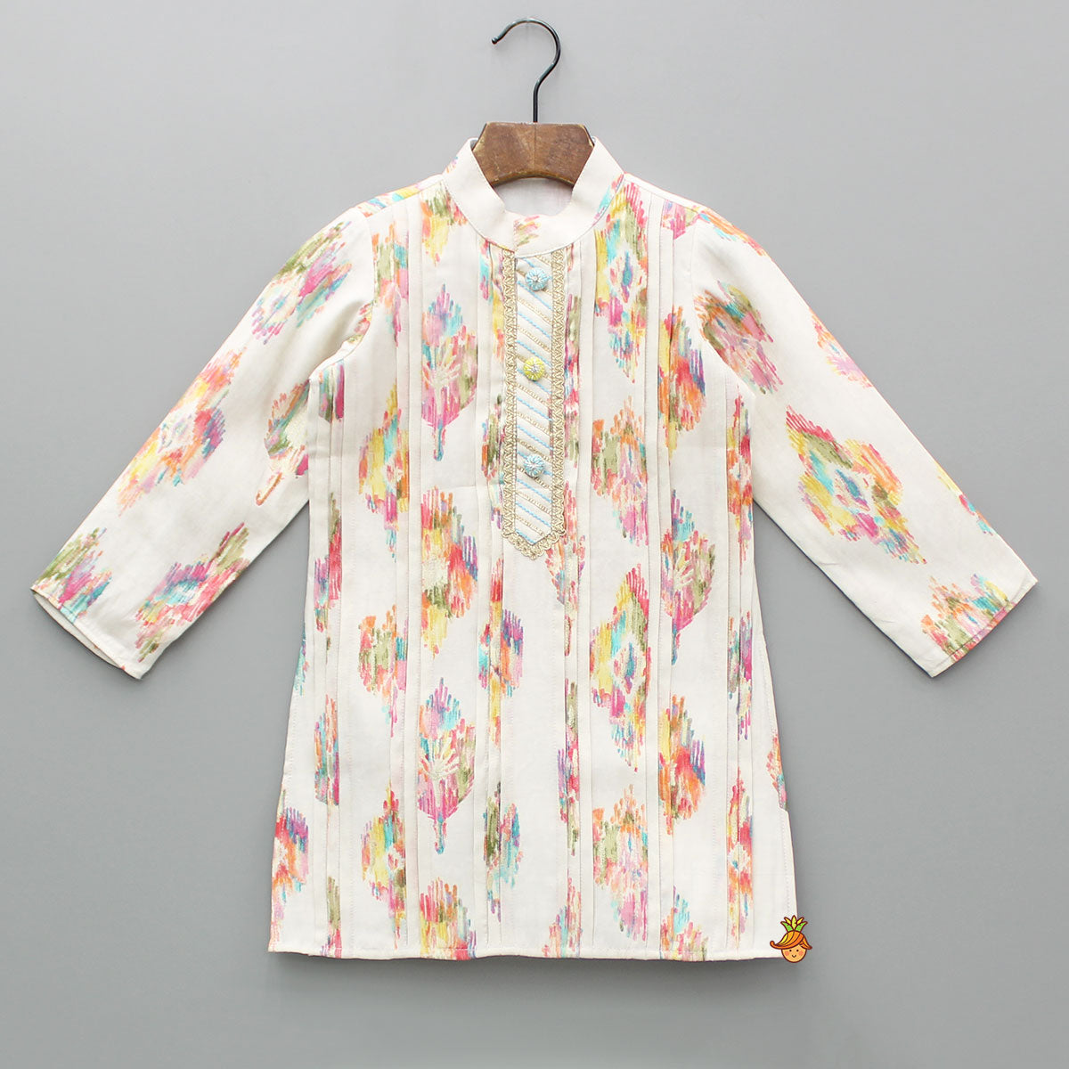 Pre Order: Printed Multicolour Pleated Kurta And Pyjama