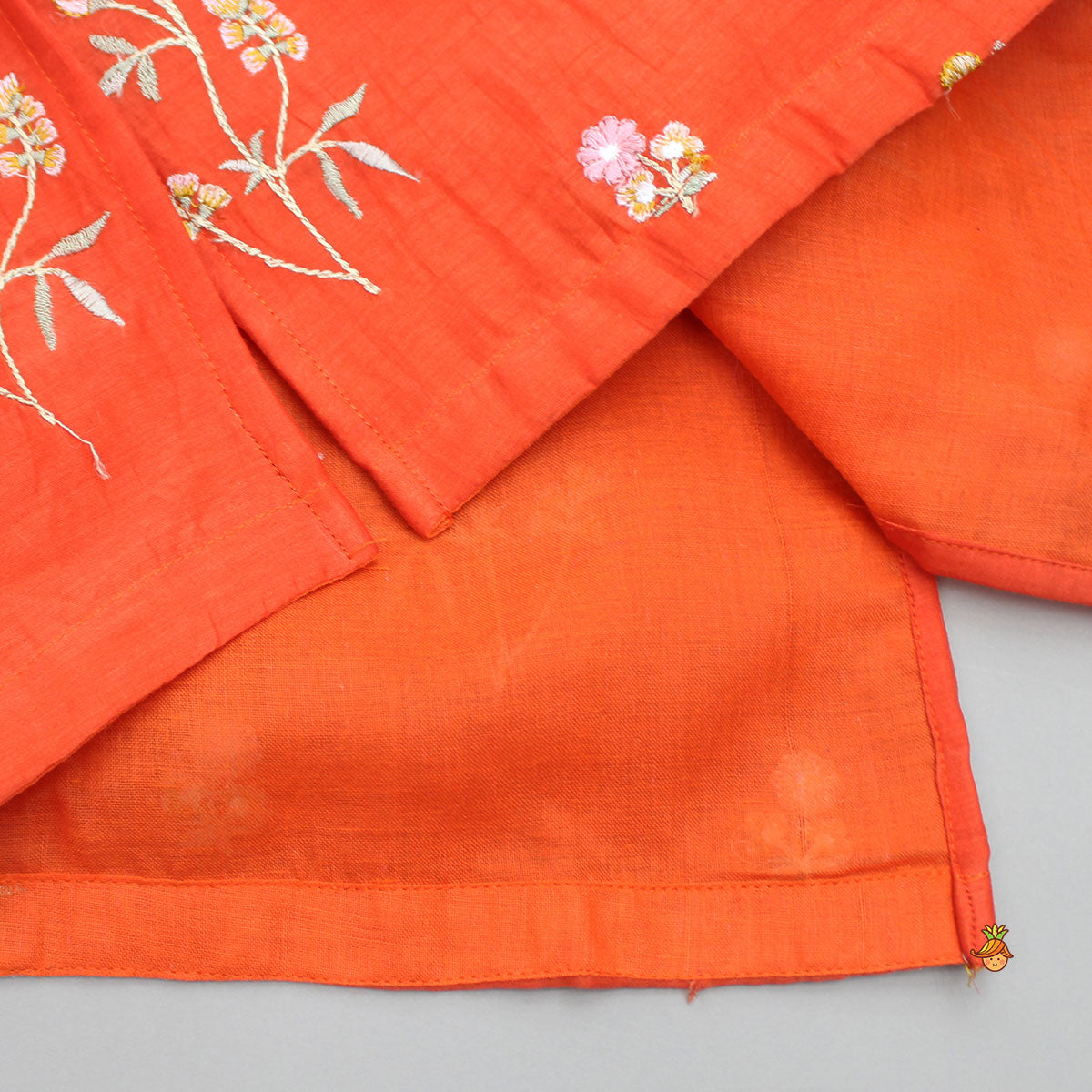 Pre Order: Floral Embroidered Orange Kurta And Dhoti