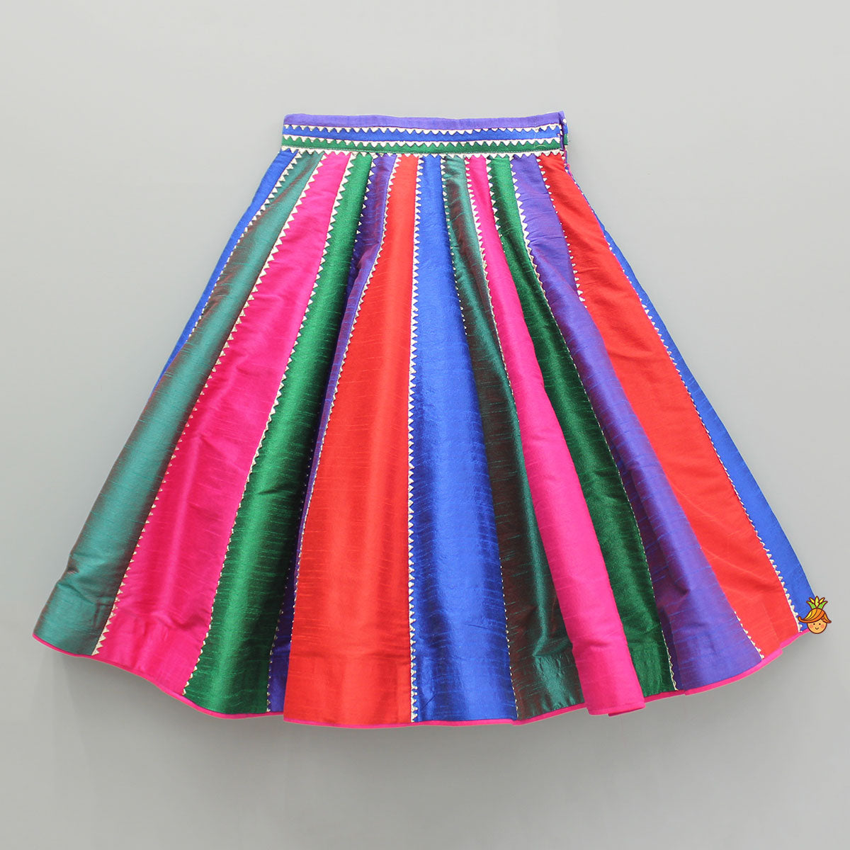 Pre Order: Multicoloured Colour Blocked Top With Lehenga And Dupatta