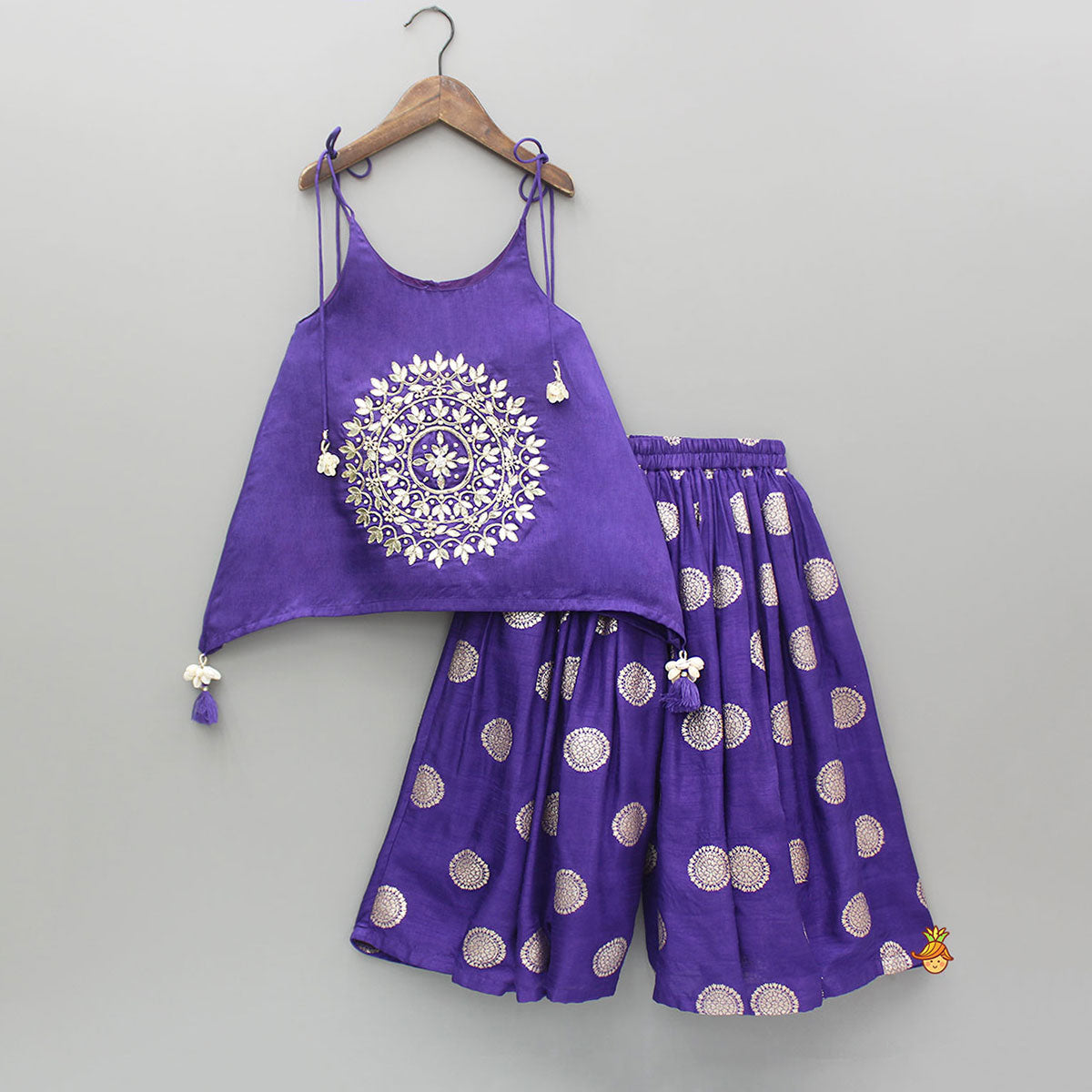 Pre Order: Purple Gota Work Embroidered Stylish Flared Top With Palazzo