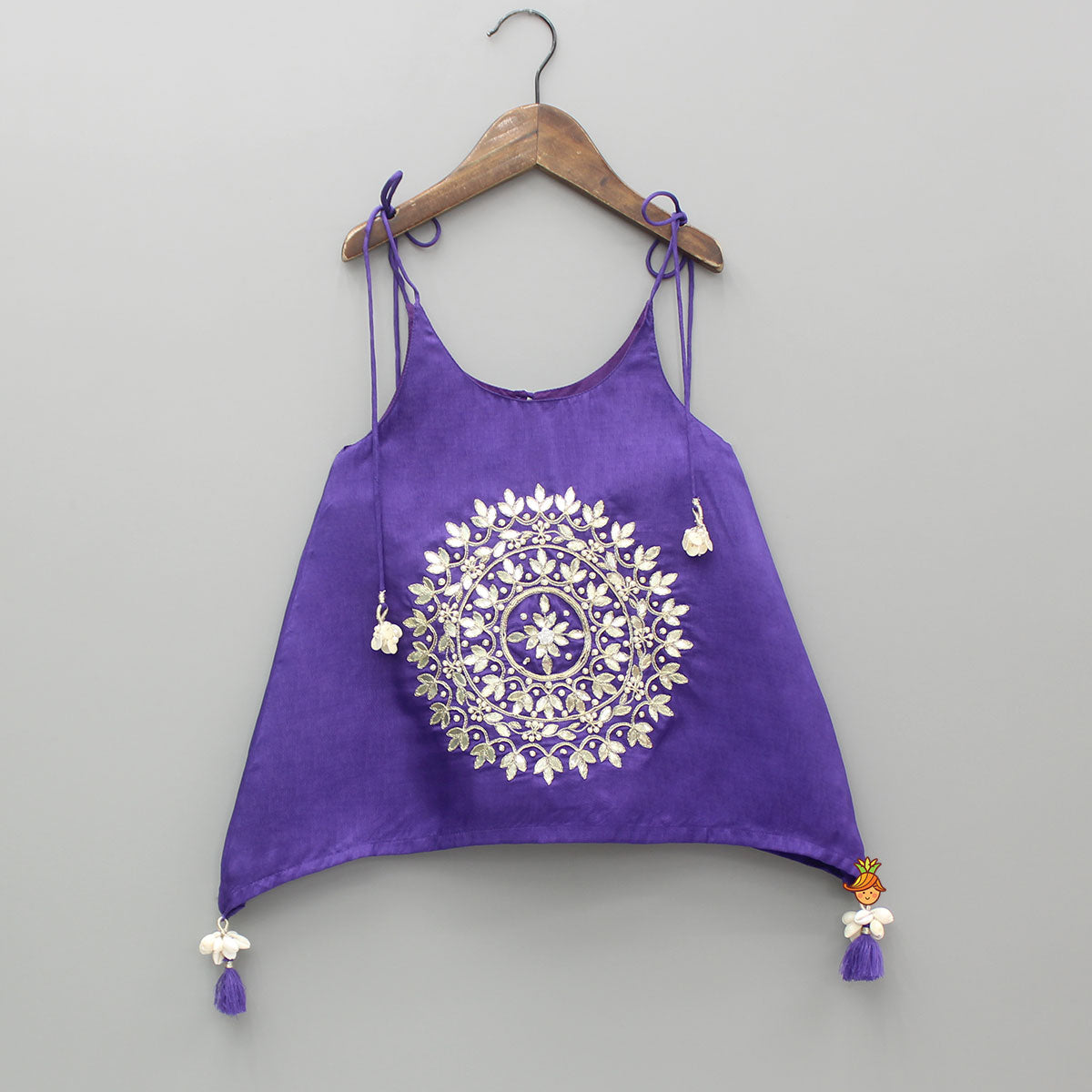 Pre Order: Purple Gota Work Embroidered Stylish Flared Top With Palazzo