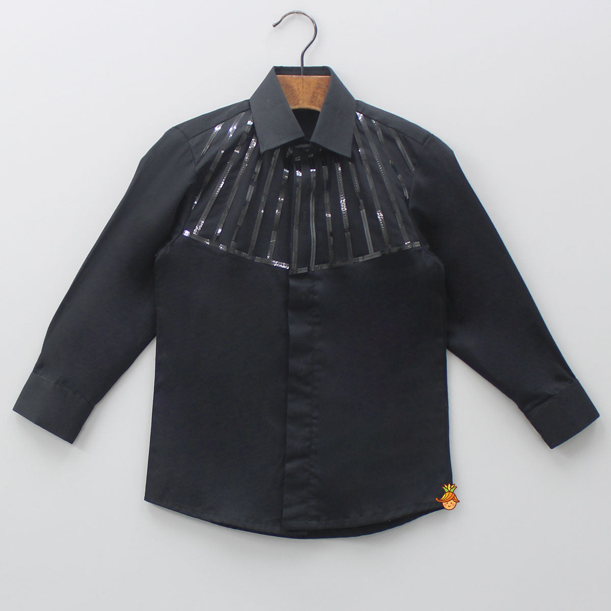 Pre Order: Collar Neck Lace Detailed Black Shirt