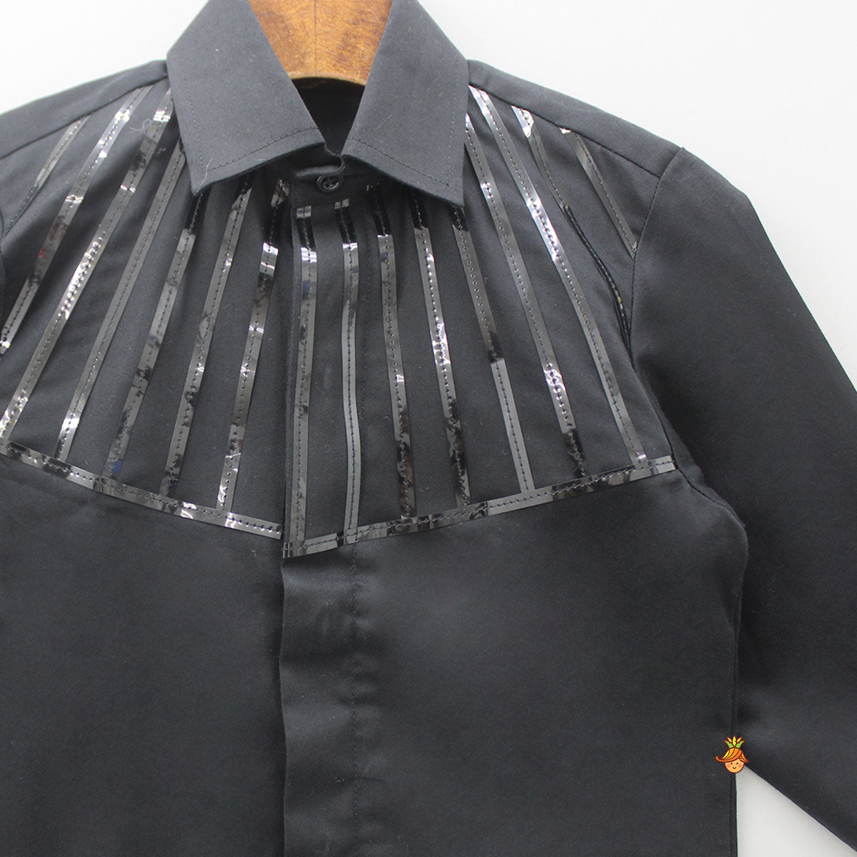 Pre Order: Collar Neck Lace Detailed Black Shirt