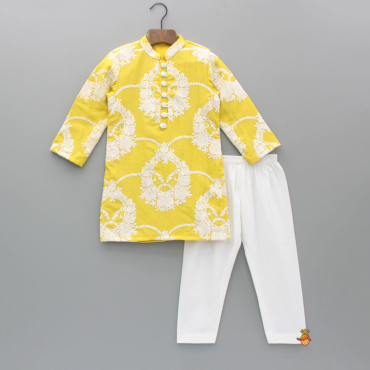 Pre Order: Yellow Embroidered Kurta With Pyjama