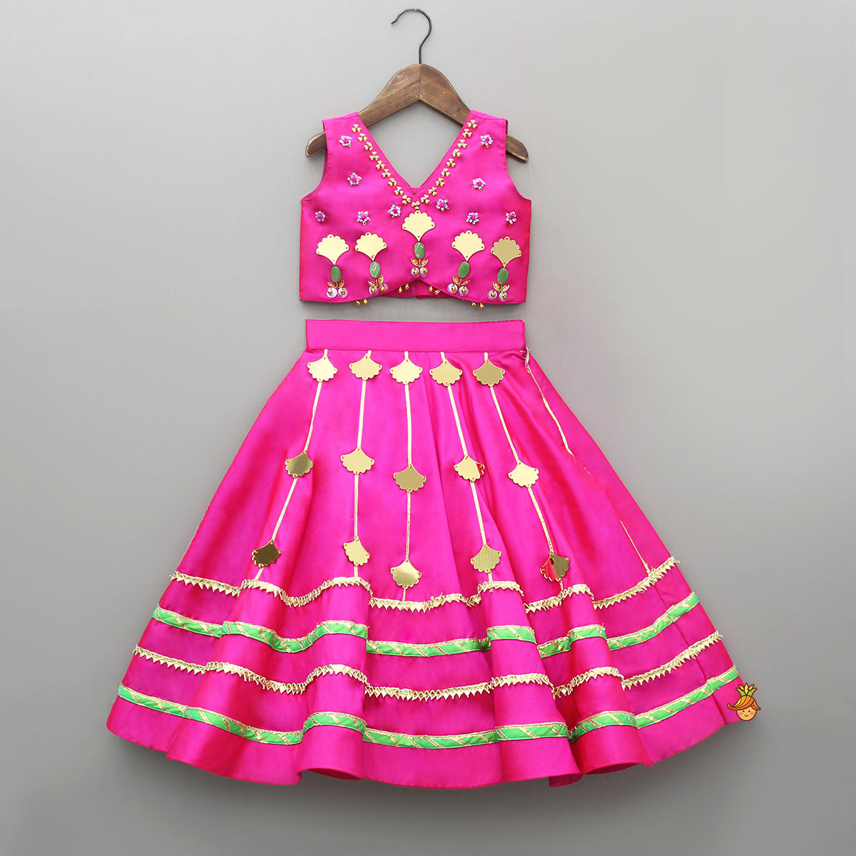 Pre Order: Embellised Pink Top And Lehenga With Dupatta