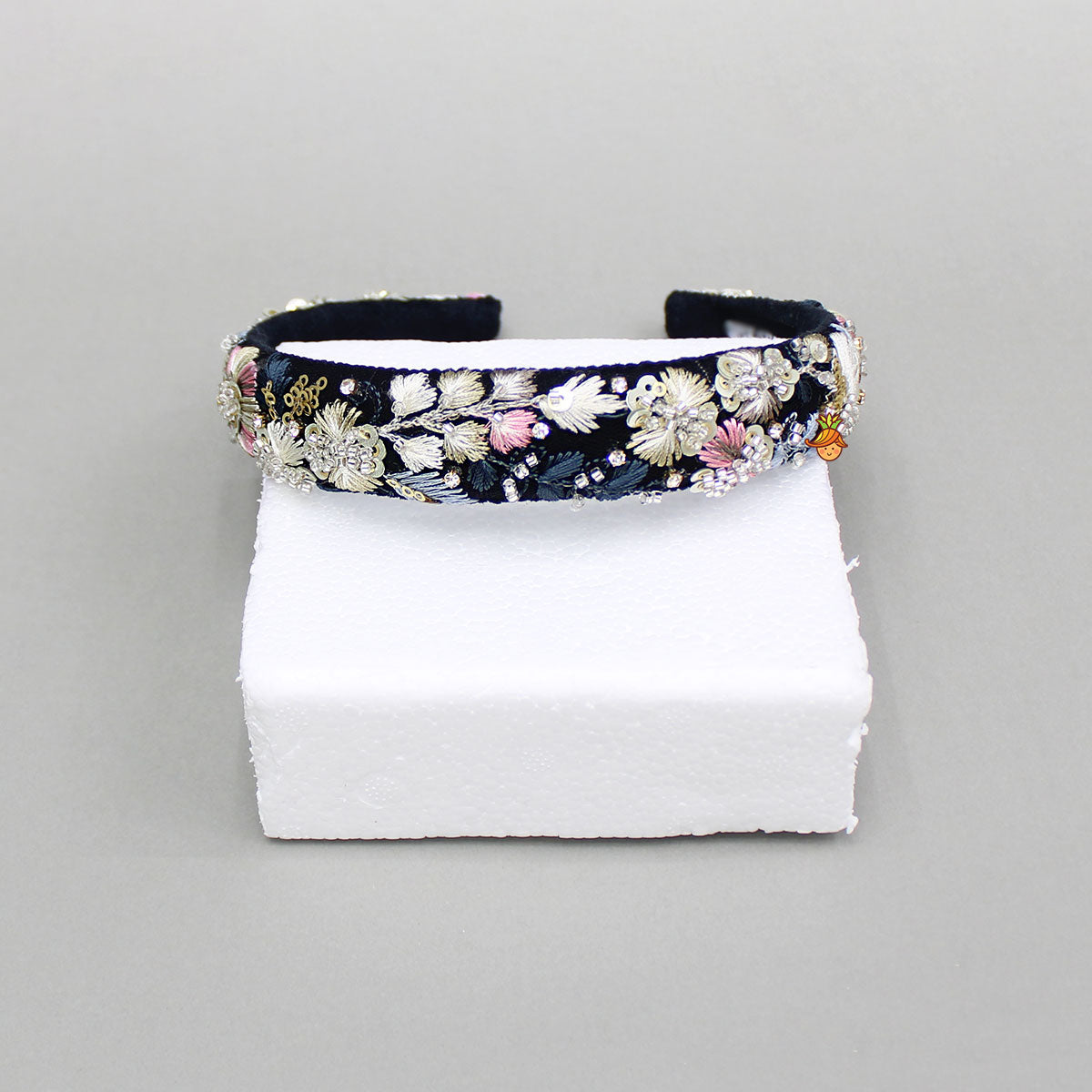 Cutdana And Floral Thread Embroidered Multicolour Hairband