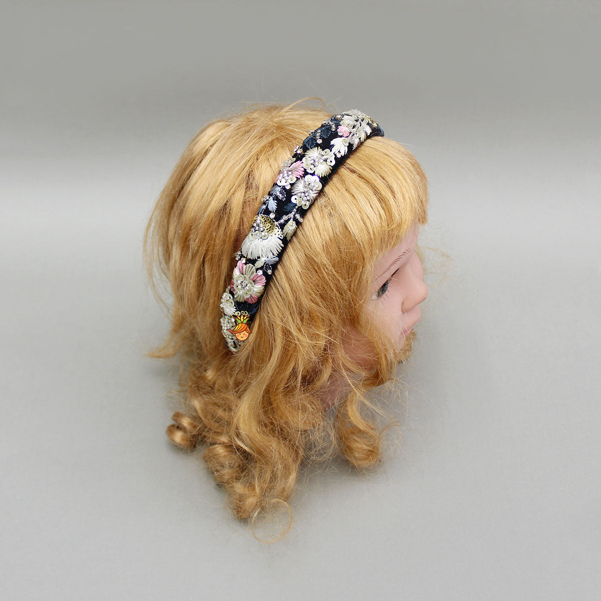 Cutdana And Floral Thread Embroidered Multicolour Hairband