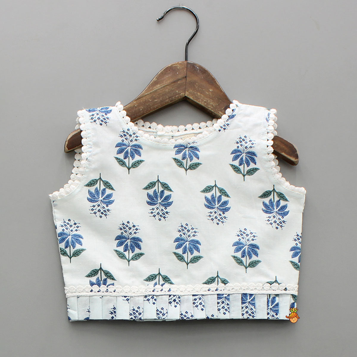 Pre Order: Floral Printed Top And Layered Lehenga