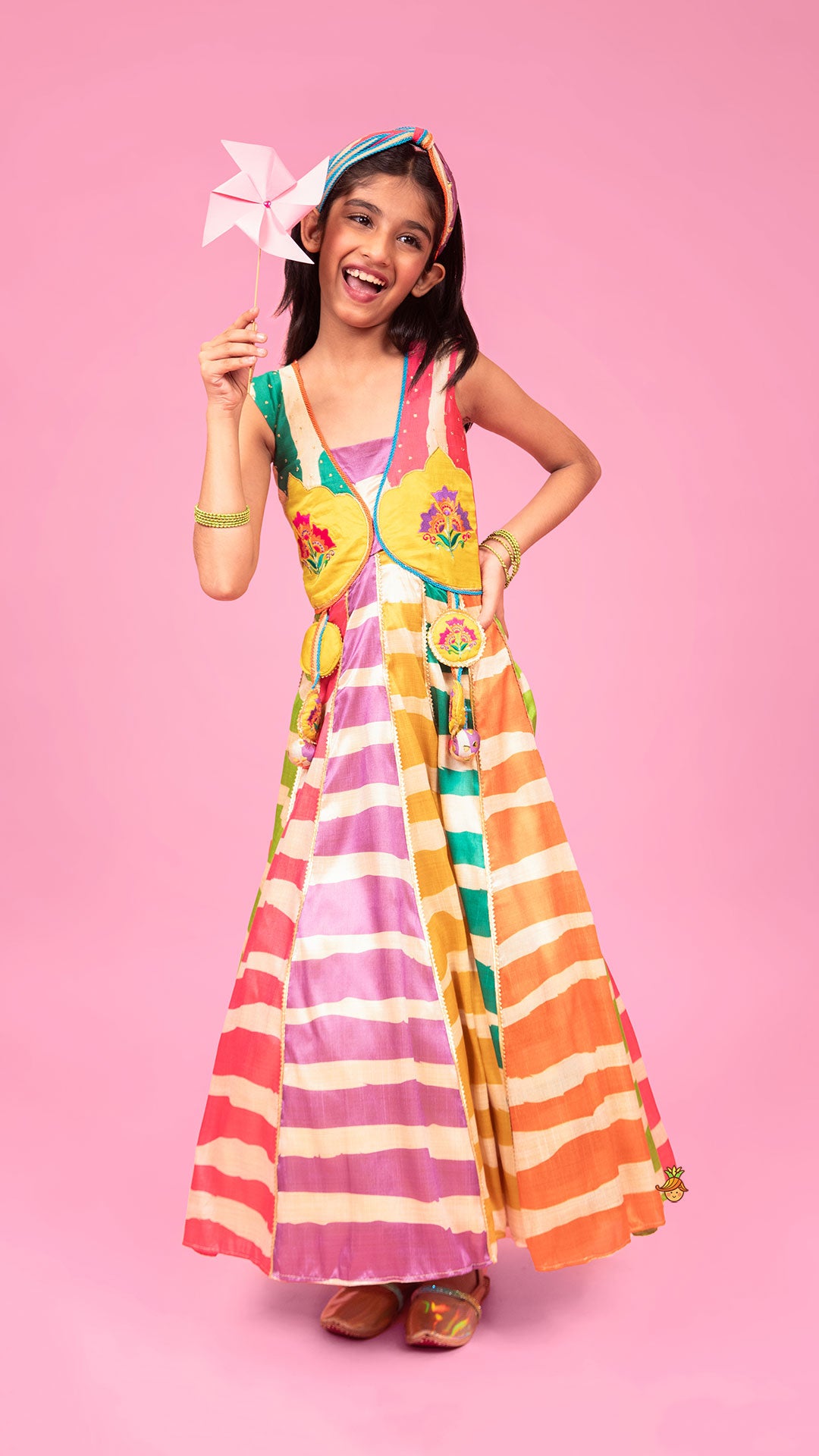 Pre Order: Multicolour Flared Kurti And Matching Hairband