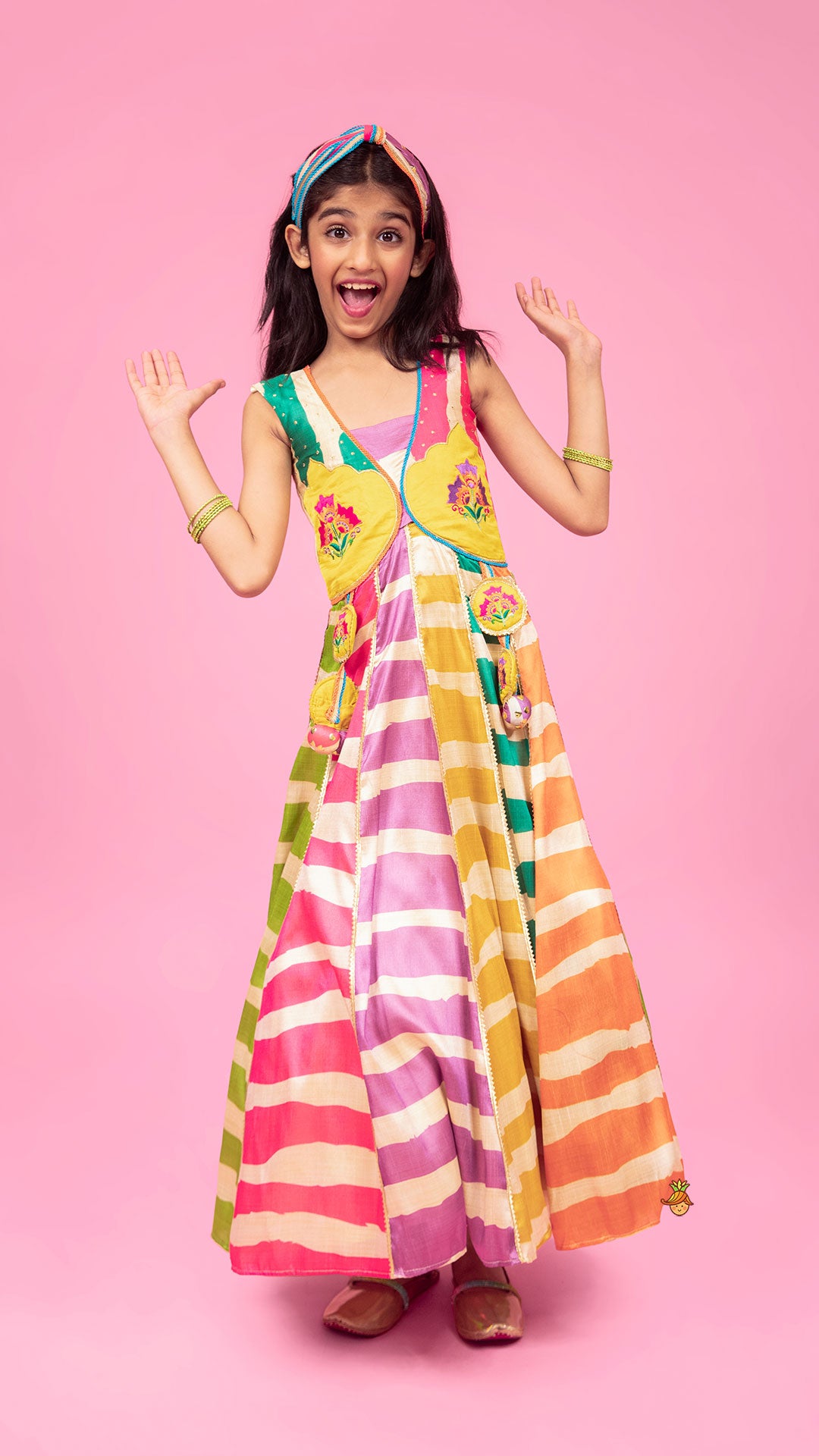 Pre Order: Multicolour Flared Kurti And Matching Hairband