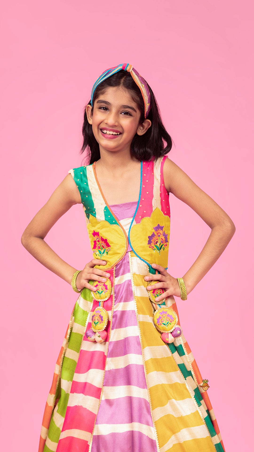 Pre Order: Multicolour Flared Kurti And Matching Hairband