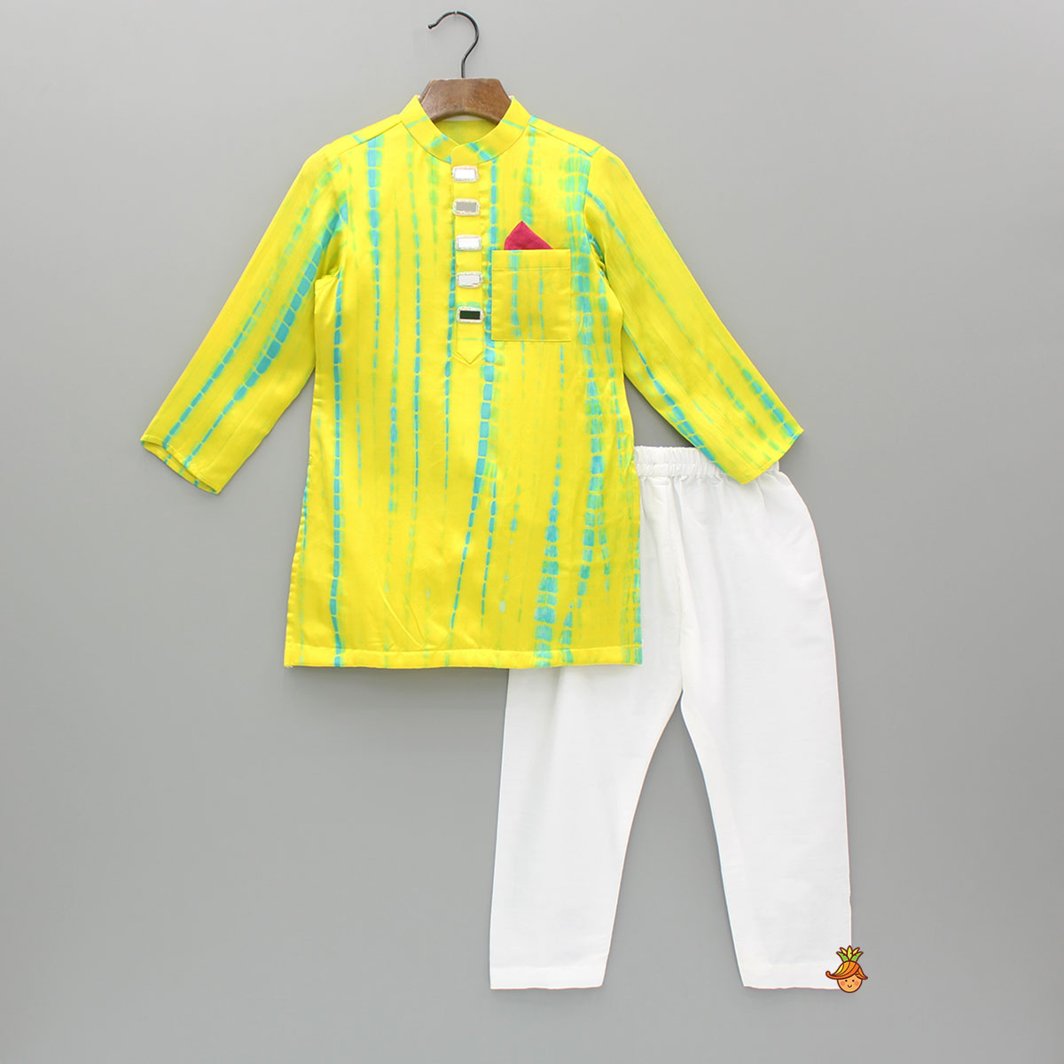 Pre Order: Yellow Printed Embellished Kurta With Pyjama