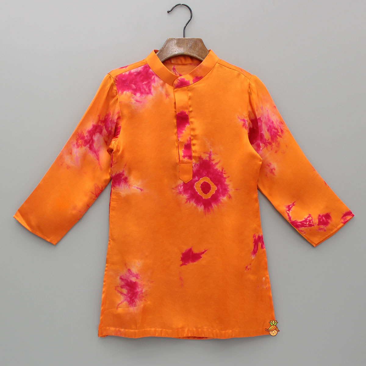 Pre Order: Orange Printed Kurta With Jacket And Pyjama