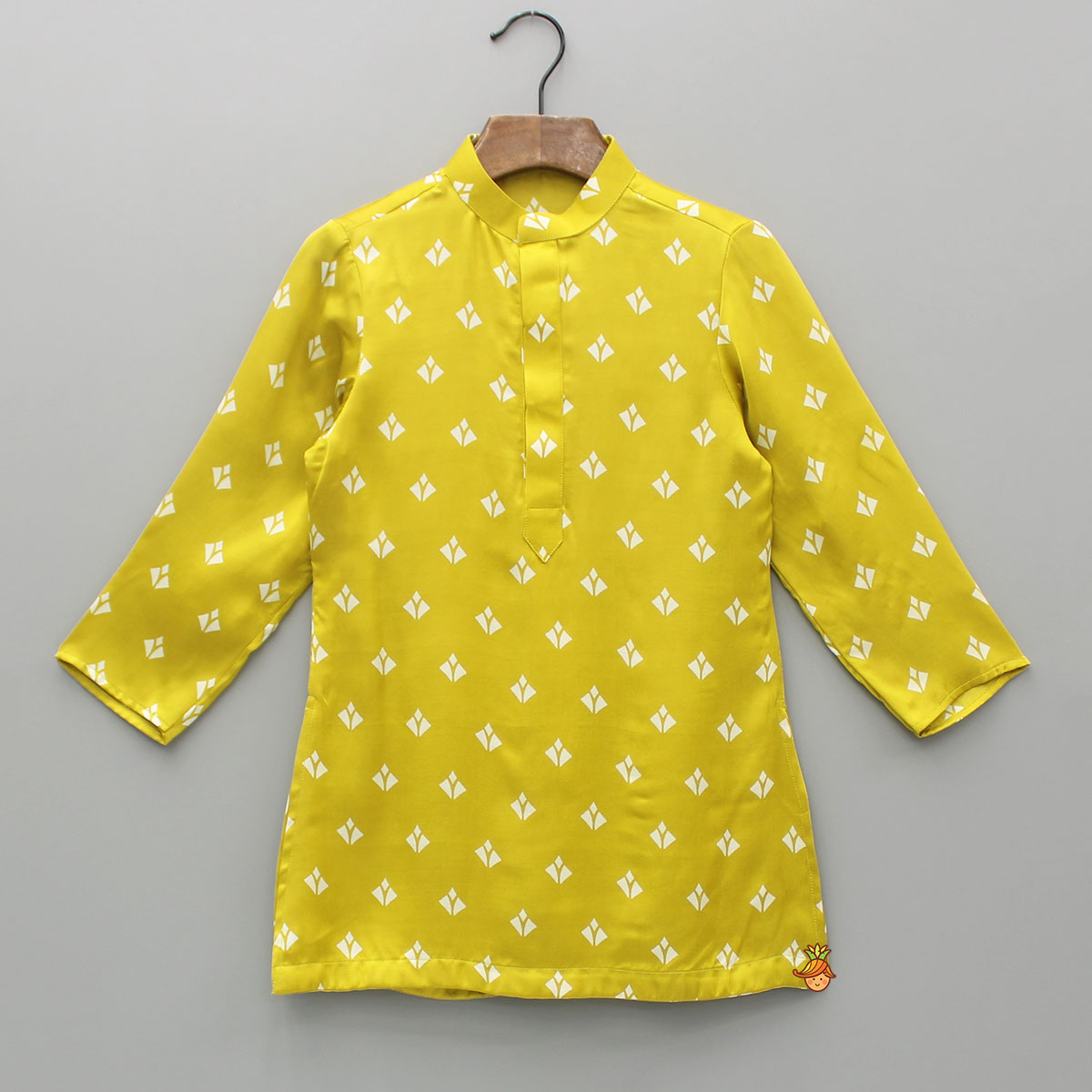 Pre Order: Mustard Printed Kurta With Jacket And Pyjama