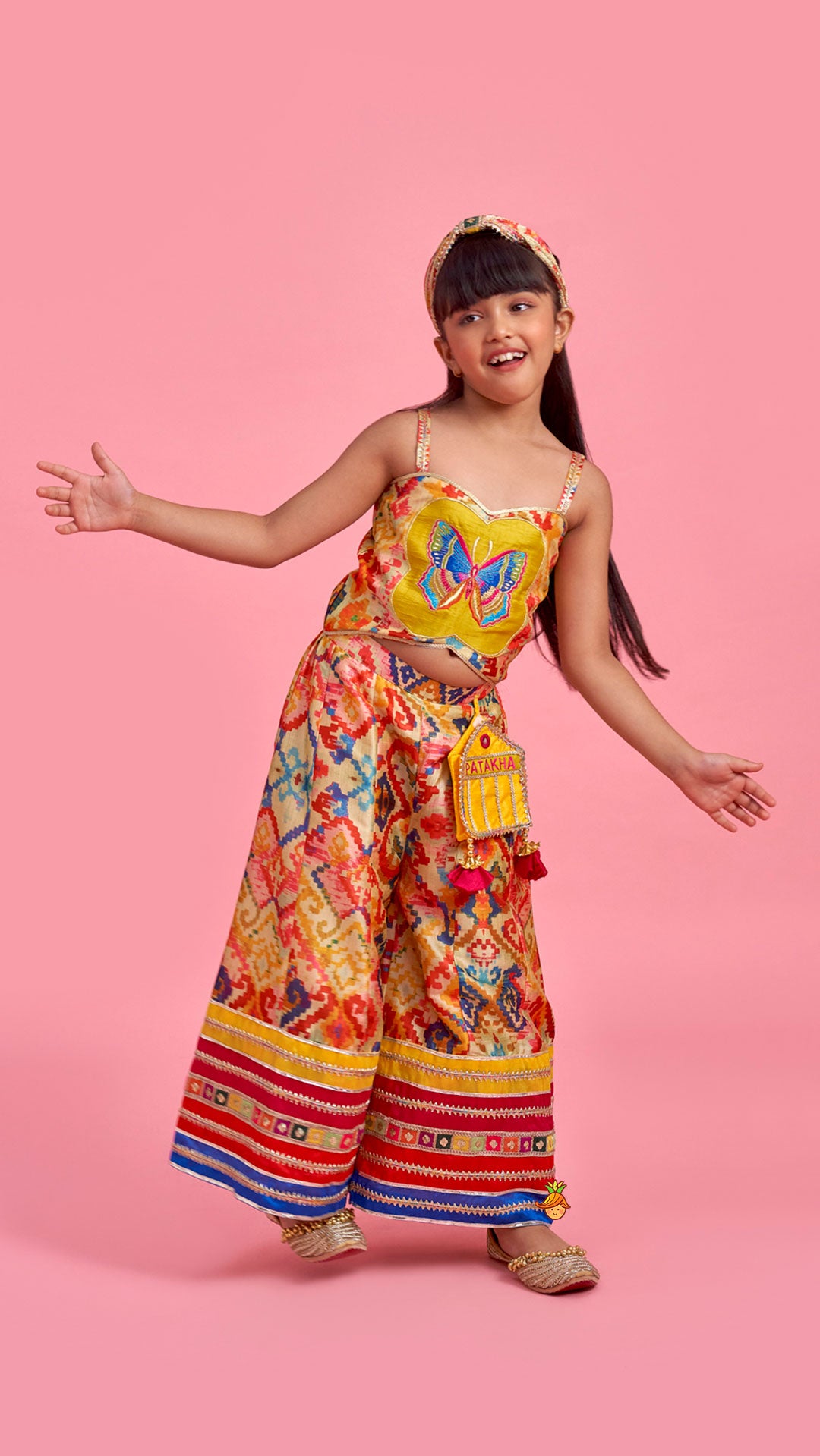 Pre Order: Printed Embroidered Multicoloured Strappy Jumpsuit With Hairband
