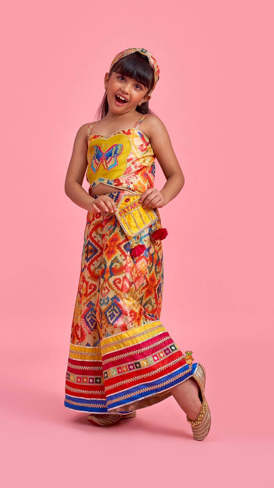 Pre Order: Printed Embroidered Multicoloured Strappy Jumpsuit With Hairband