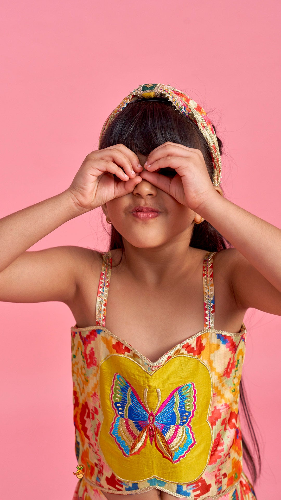 Pre Order: Printed Embroidered Multicoloured Strappy Jumpsuit With Hairband