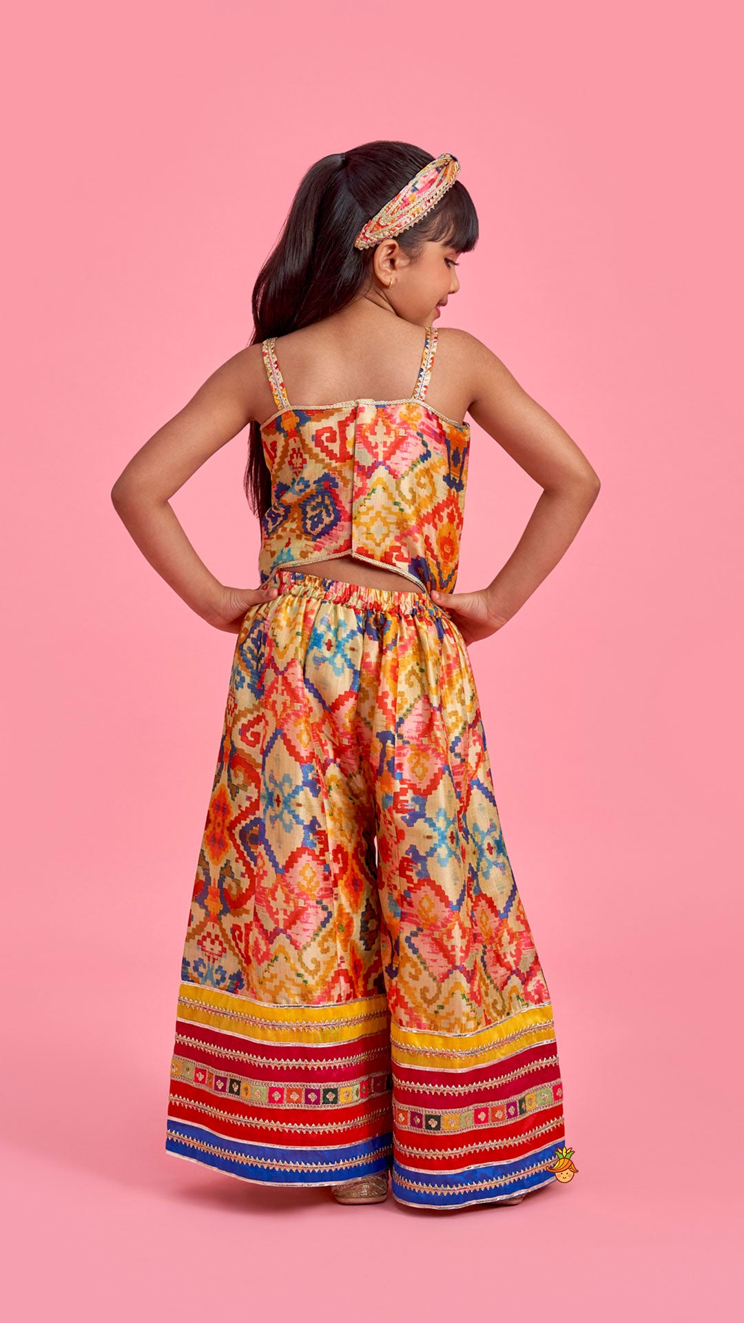 Pre Order: Printed Embroidered Multicoloured Strappy Jumpsuit With Hairband