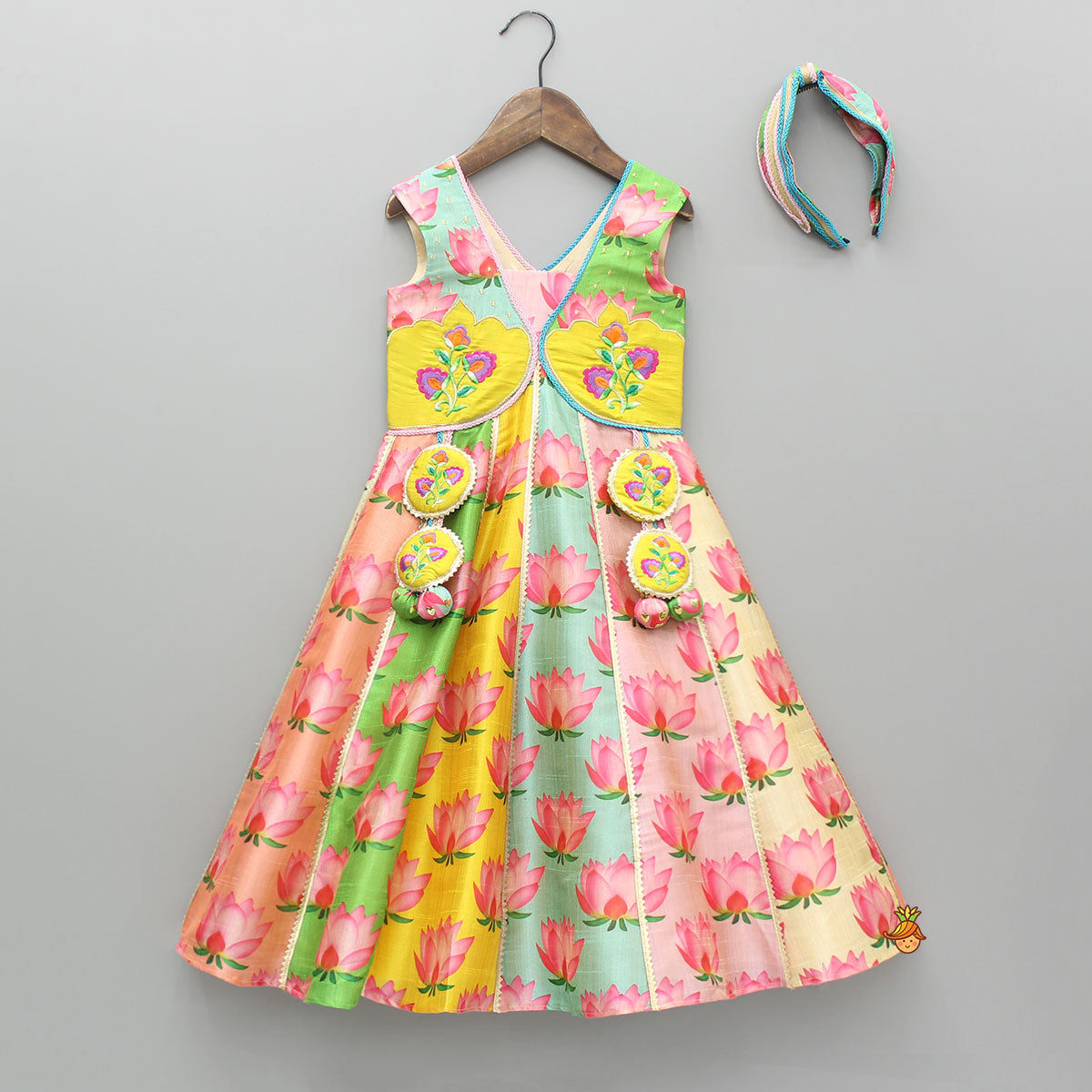 Pre Order: Floral Multicoloured Flared Kurti With Matching Hairband