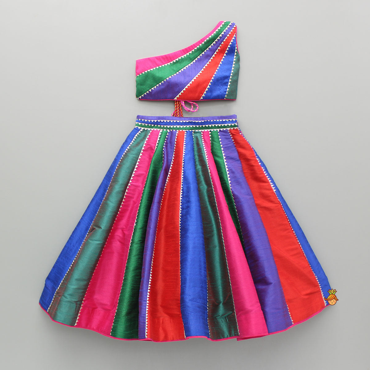 Multicoloured Colour Blocked Top With Lehenga And Dupatta