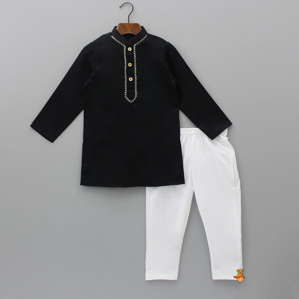 Black Embroidered Kurta With Jacket And Pyjama