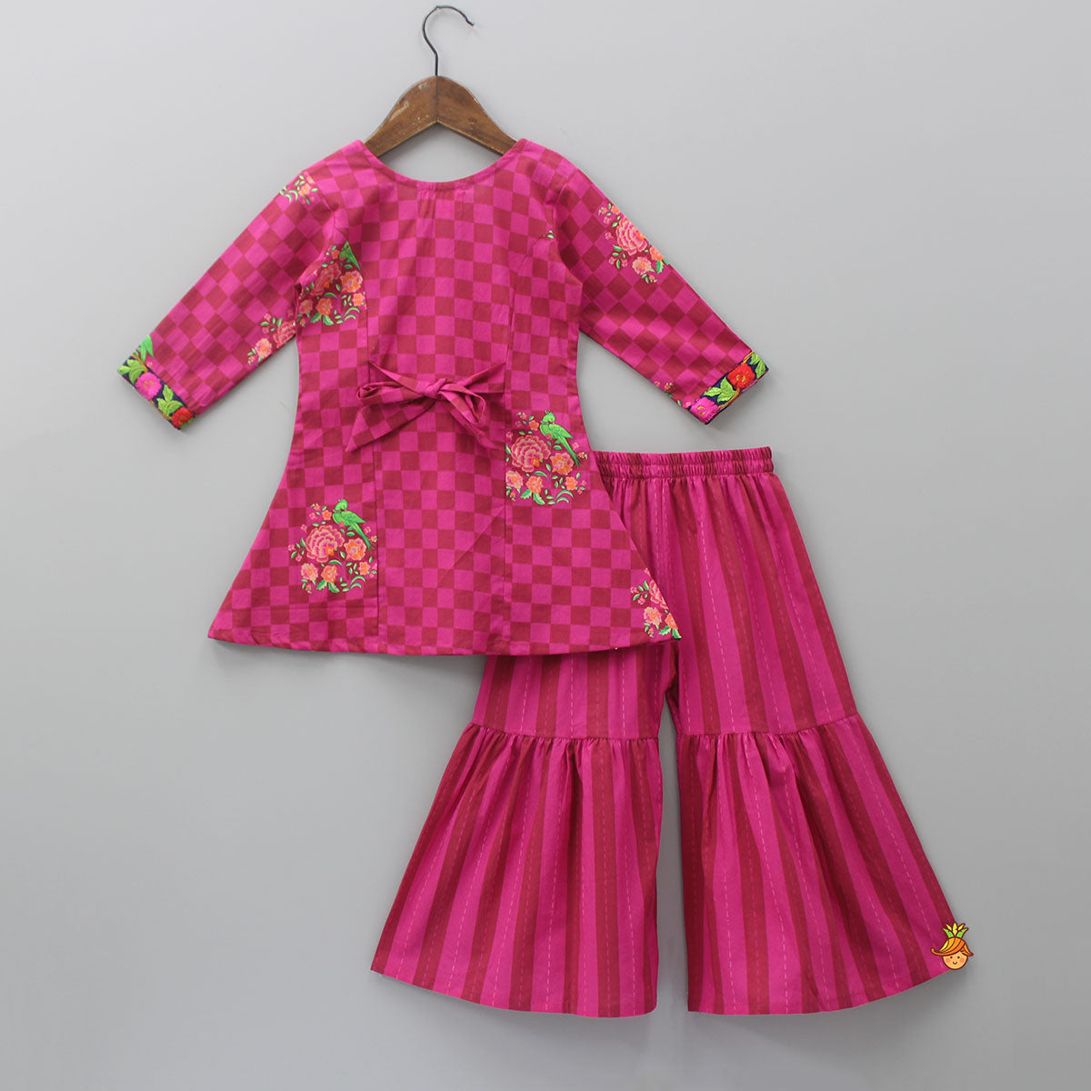 Pink Checks Printed Kurti And Sharara