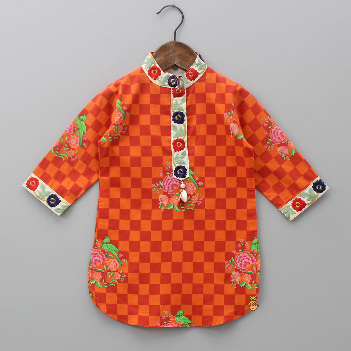 Orange Checks Printed Kurti With Matching Pant