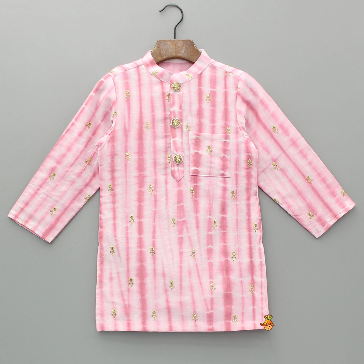 Pre Order: Pink Printed Embroidered Kurta With Pyjama