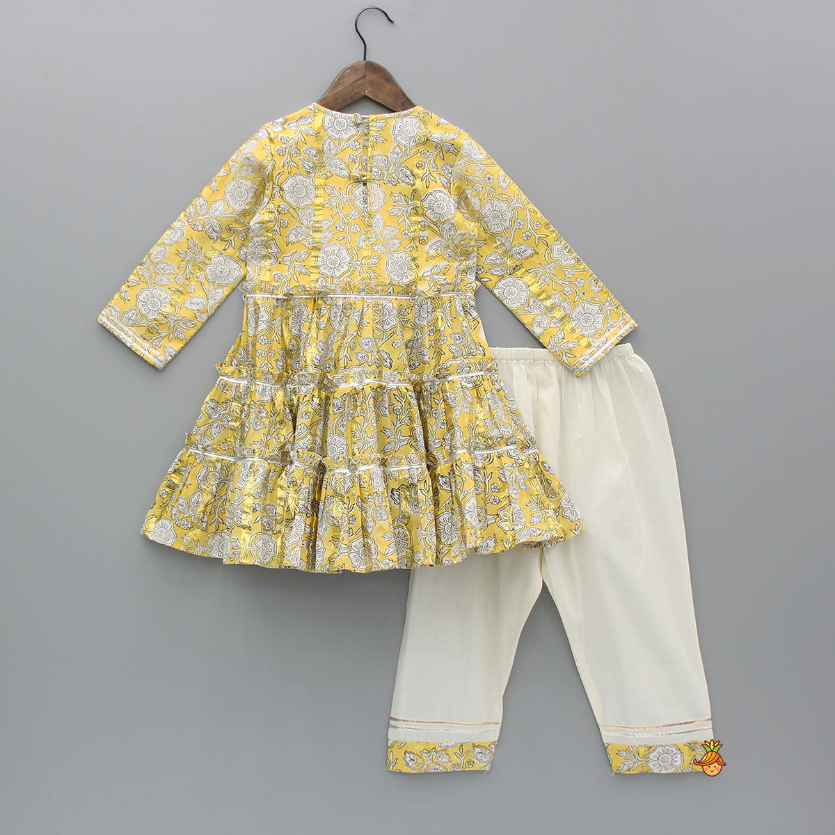 Pre Order: Printed Yellow Tiered Kurti And Pant