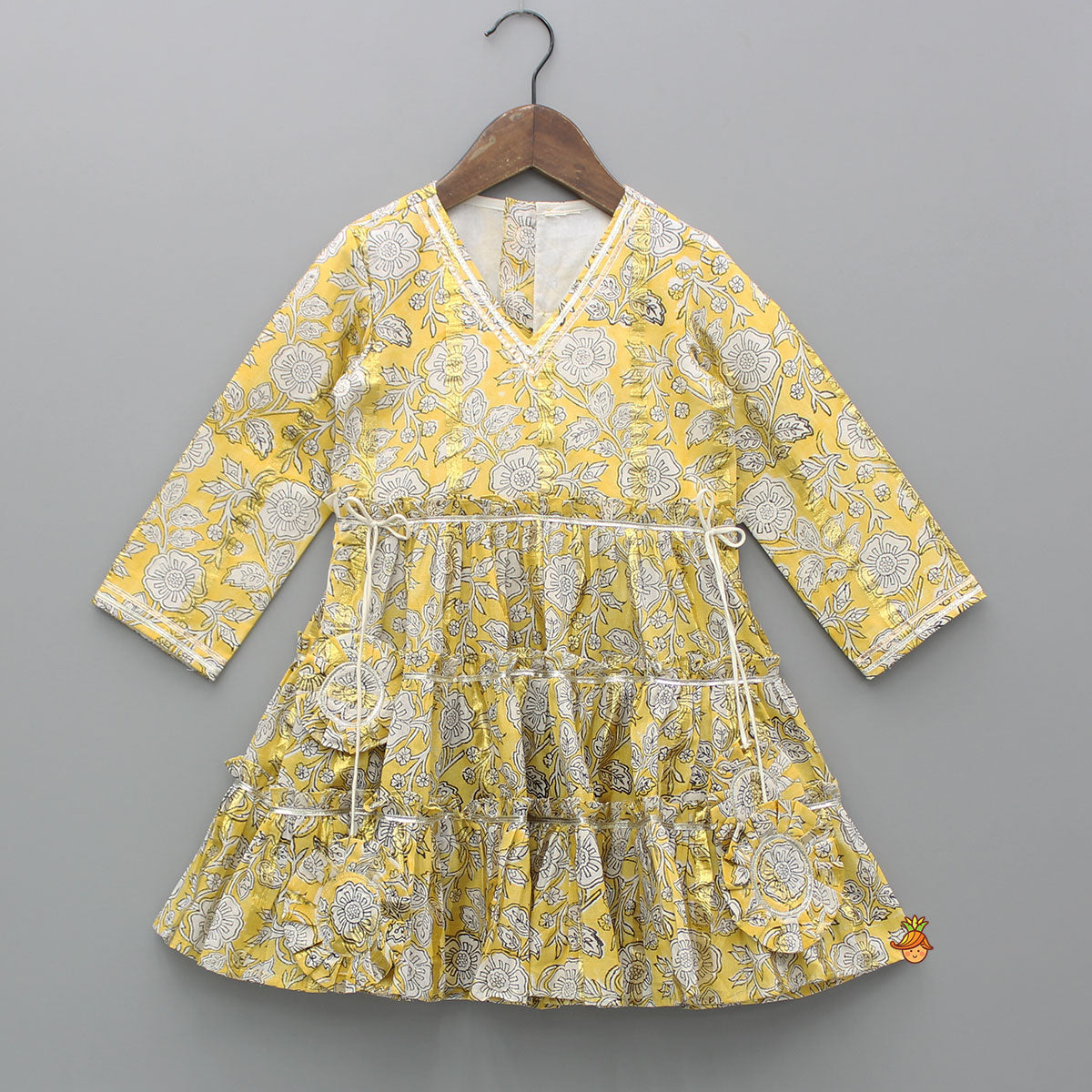 Pre Order: Printed Yellow Tiered Kurti And Pant