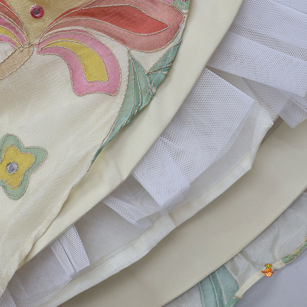 Pre Order: Multicolour Floral Printed And Embroidered Ivory Top With Matching Lehenga And Dupatta