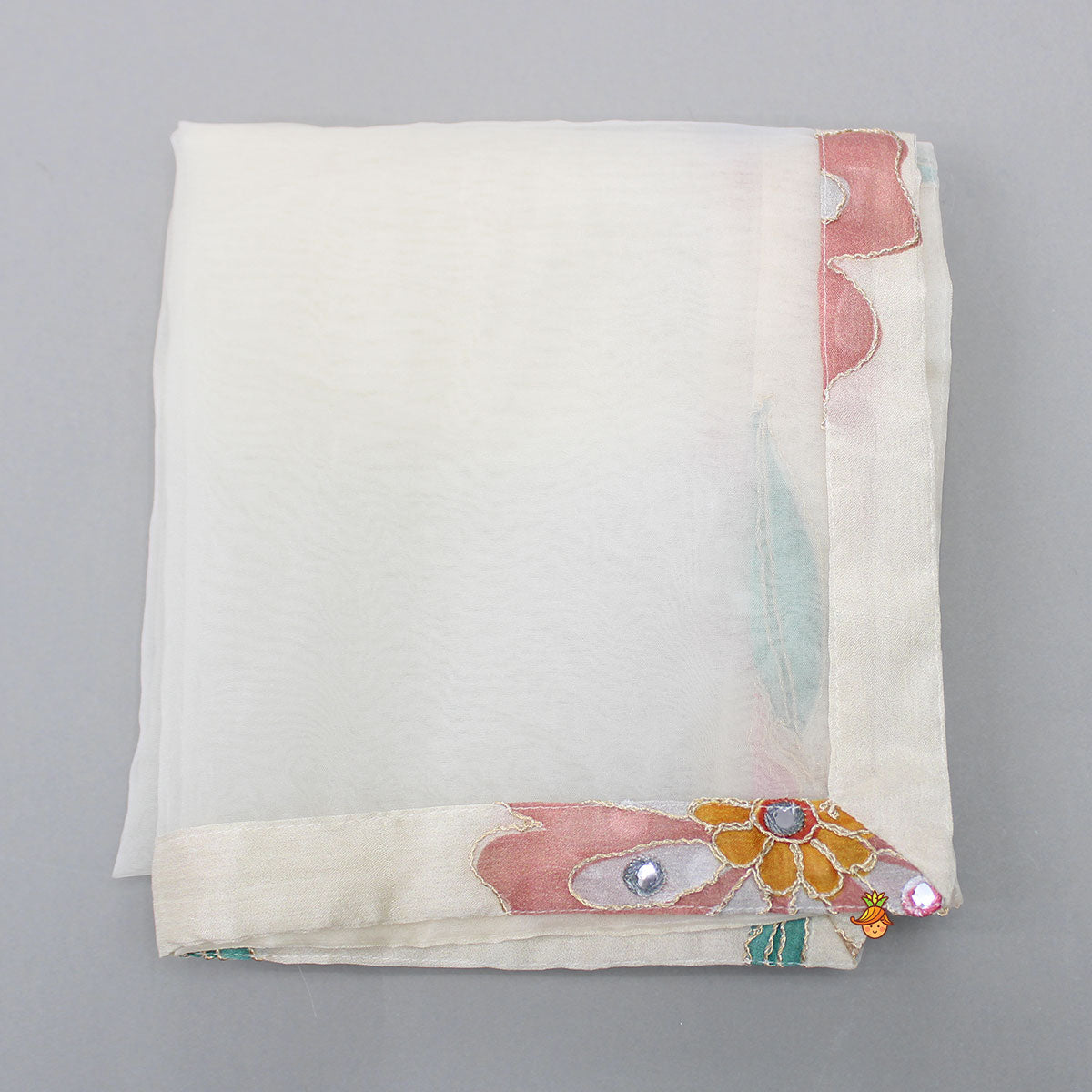 Pre Order: Multicolour Floral Printed And Embroidered Ivory Top With Matching Lehenga And Dupatta