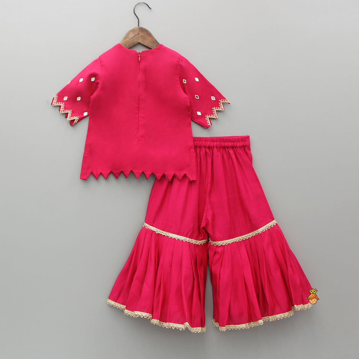 Pre Order: Embroidered Pink Kurti With Sharara And Dupatta