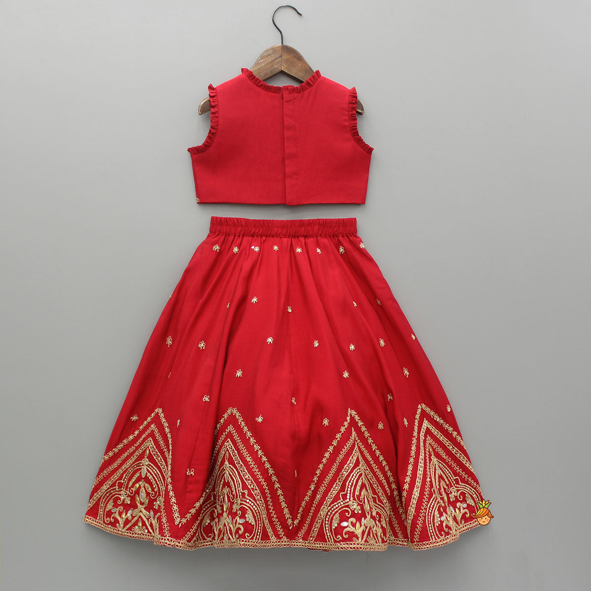 Pre Order: Embroidered Red Top With Lehenga