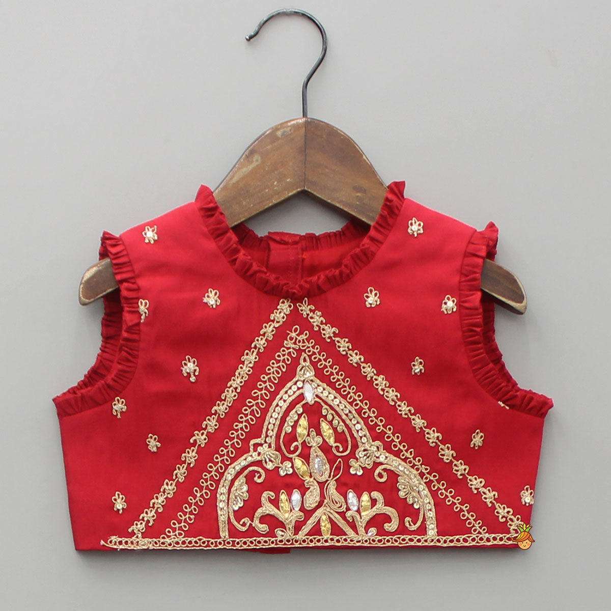 Pre Order: Embroidered Red Top With Lehenga